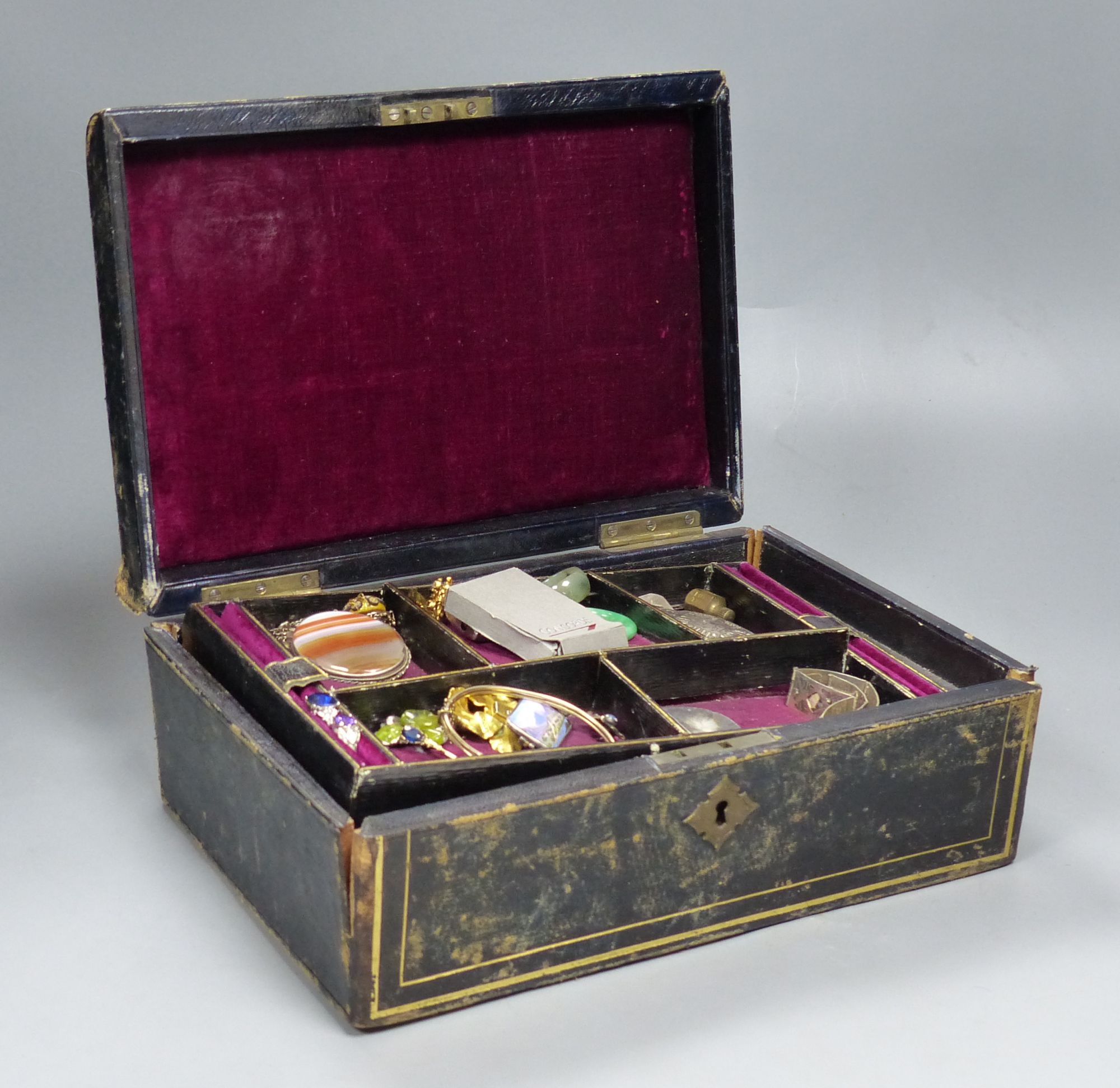 A box of costume jewellery, etc